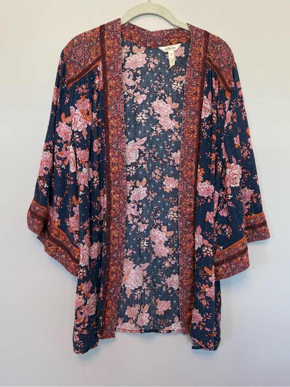 Matilda Jane Floral Boho Kimono Cardigan Metallic Thread Open Front M/L